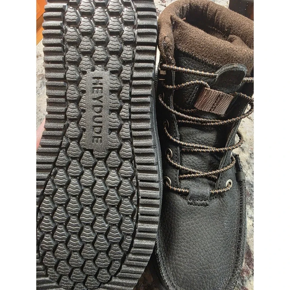Hey Dude Bradley Boot Leather Black Water Repellent Mens Size 5 40189-001
